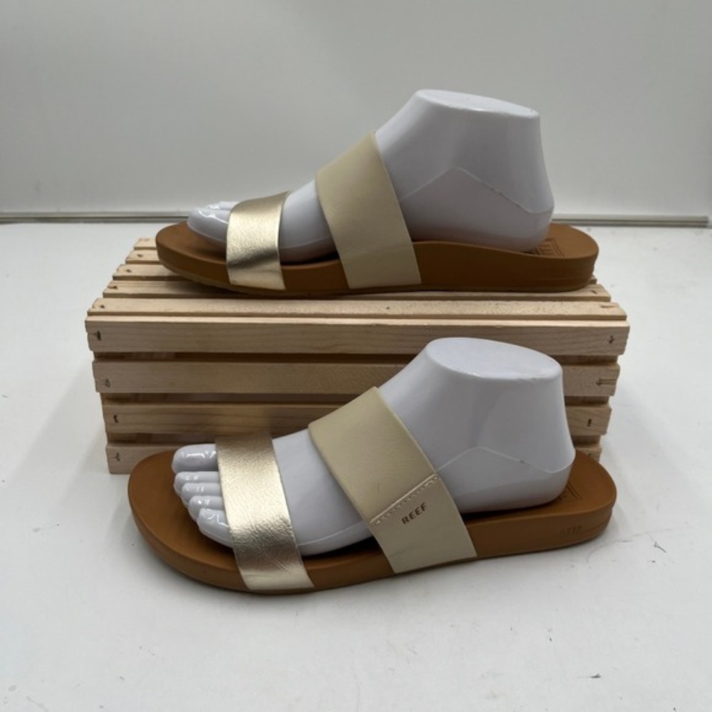 Reef Sandals Cushion Vista Metallic Gold Cream Straps Women 9.5
